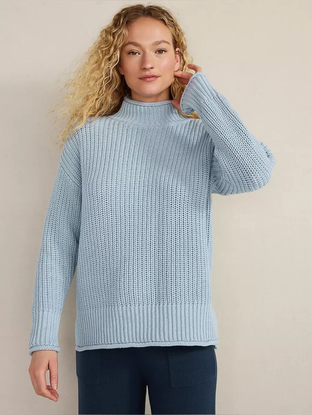 NWT Haven Well Within Organic Cotton Roll Neck Sweater Blue XS